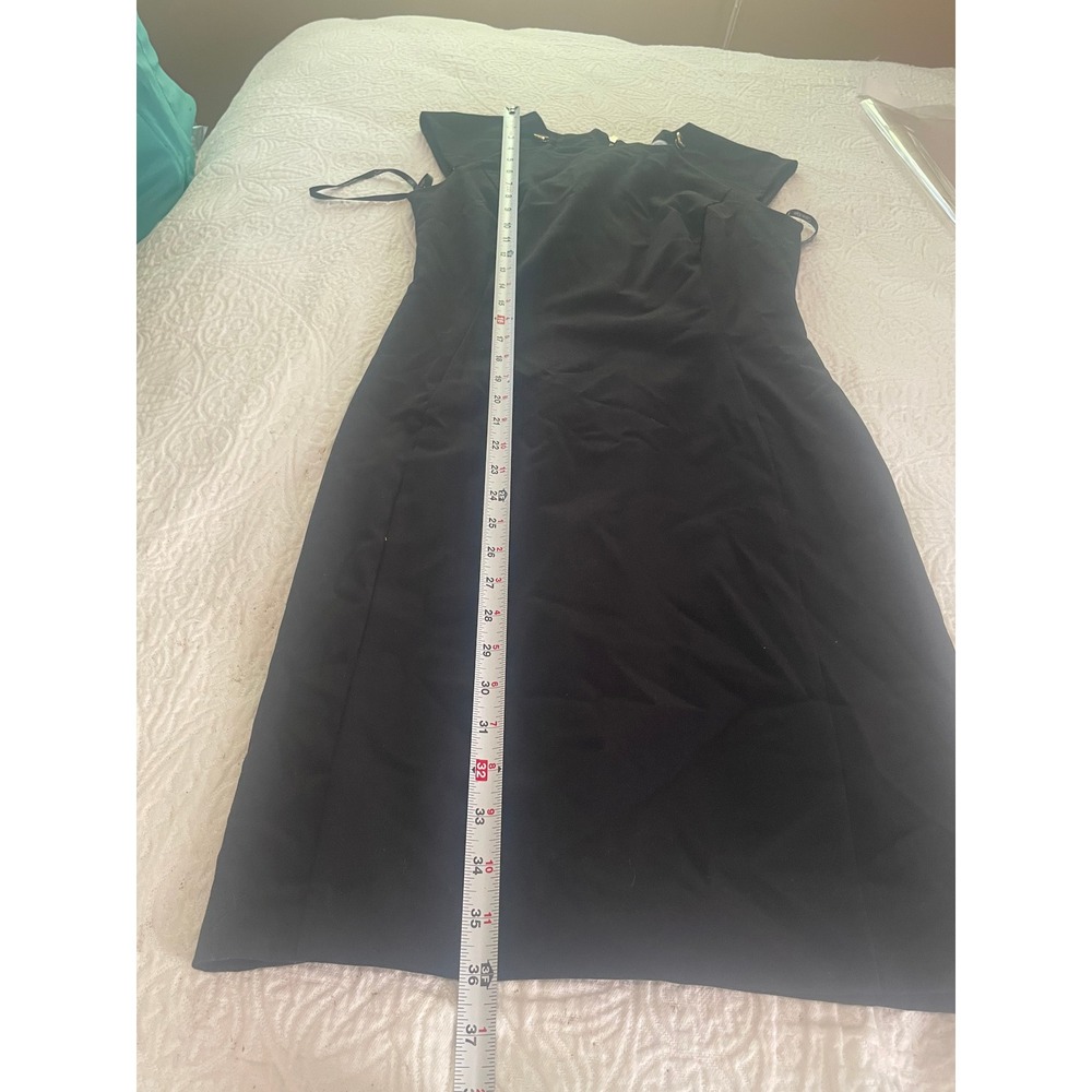 Calvin Klein Black Sheath Dress Gold Button Accents M7DB7937 Size 2 - Picture 9 of 9